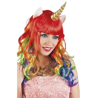 Hifot Perruque Licorne Adulte Femme, Deguisement Licorne avec Oreille et Corne, Perruque Multicolore Longue Cosplay pour Anniversaire Faire la Fête