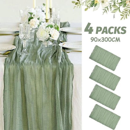Lot De 8 Chemins De Table Gaze Vert Sauge - 90x300 Cm, Style Bohème, Pour Mariage, Fête, Décoration