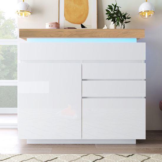 Buffet Haut Cuisine 5 Portes 3 Tiroirs - 140x38.5x175 Cm, MDF, Noir, Moderne, Pour Salon/Salle à Manger