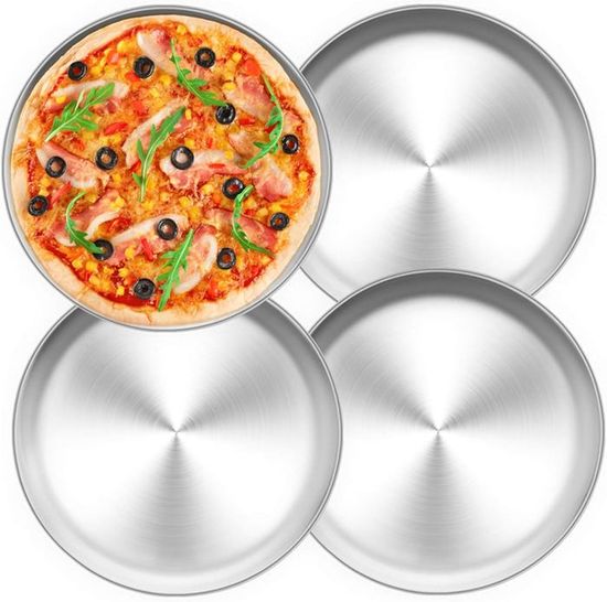 4 Assiettes Rondes En Inox 304 Diamètre 26 Cm - Pour Pizza, Barbecue, Camping - Anti-rouille Et Lavables Au Lave-vaisselle