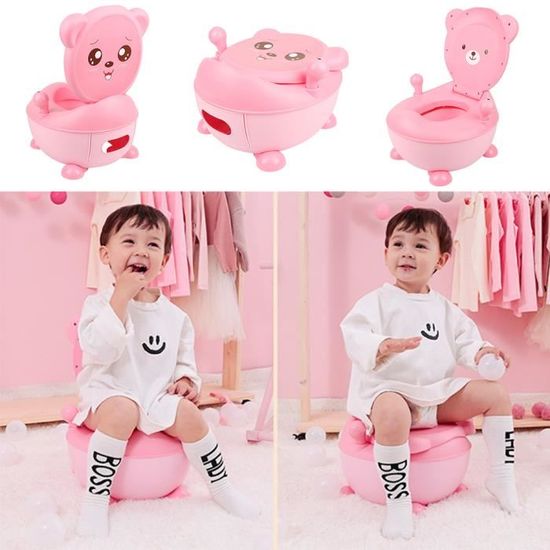 keisha-Chaise et pot 2 en 1 bébé enfant;6 mois à 5 ans,Pot Bébé Toilette Potty portative,en Forme d’Ours rose
