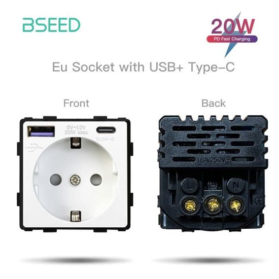 BSEED-Prise électrique murale double USB Type-C,prises de courant