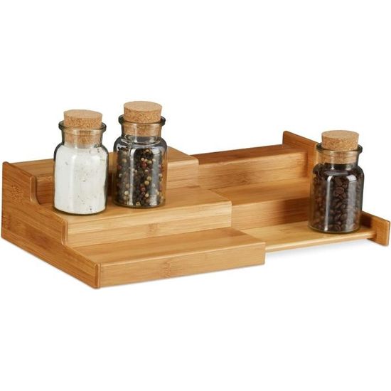 COSTWAY Étagère à Épices En Bambou 3 Niveaux - Porte-Épices Hauteur Réglable, Rangement Cuisine Et Salle De Bain, Étagère Comptoir Solide Et Écologique 41,5 X 18 X 50 Cm