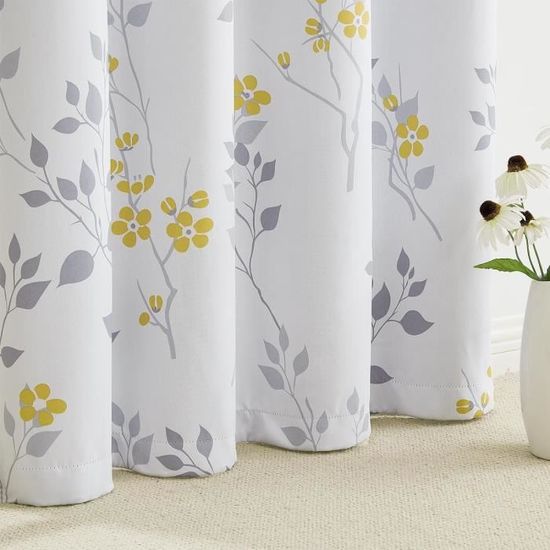 XTMYI Rideaux De Cuisine Jaunes Pour Fenêtre, Motif Floral Et Feuilles Transparentes, Petits Rideaux Courts Pour Accessoires De Salle De Bain, Décoration Citron, 91,4 X 121,9 Cm De Long