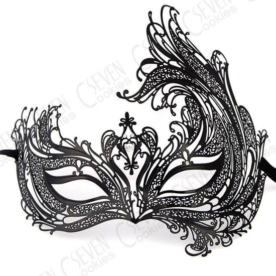 Masque Vénitien Noir En Métal Et Dentelle Pour Carnaval, Halloween Ou Soirée, Taille Unique Avec Ruban élastique