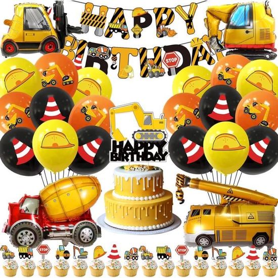 Lot de 10 cartes d'invitation pour enfants - Excavatrice grue - chantier de construction - Pour anniversaire d'enfant