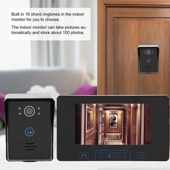 Duokon sonnette vidéo 7 pouces caméra sans fil empreinte digitale vidéo sonnette interphone numérique porte téléphone 2,4 GHz