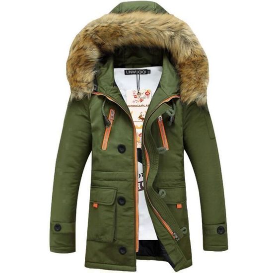 Parka Hiver Hommes MOBIGARLAN Manteau Chaud Veste Fourrure Capuche Doudoune Outdoor Blouson Vert 2 FBC84BBBB1