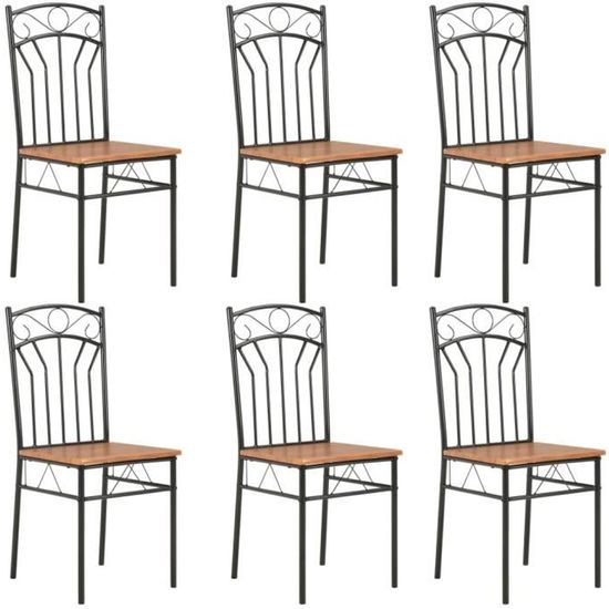 Lot de 6 chaises de salle à manger - OVONNI - Style contemporain Scandinave - Marron MDF - Pieds en métal