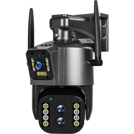 Caméra Surveillance WiFi Extérieure 360° - 3 Objectifs, Vision Nocturne Couleur - Détection Humaine - IP65 - 6