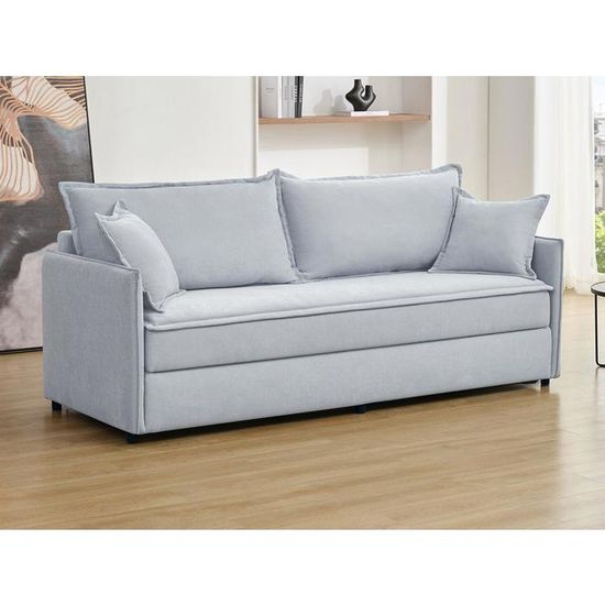Seraba Canapé 3 places convertible en tissu bleu avec assise à mémoire de ...