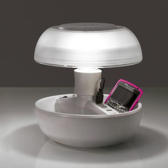 JOYO Lampe avec port USB Multifonction Laquée H27cm Blanc Vivida