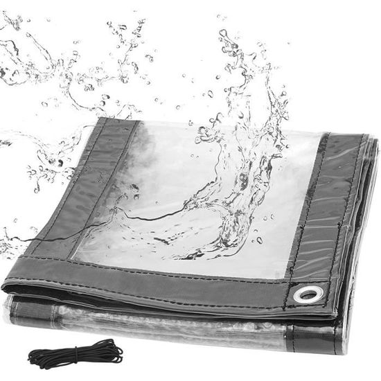 Bâche Transparente WOLTU 3x4m - PVC 380g/m², Oeillets Métal, Imperméable Serre Jardin