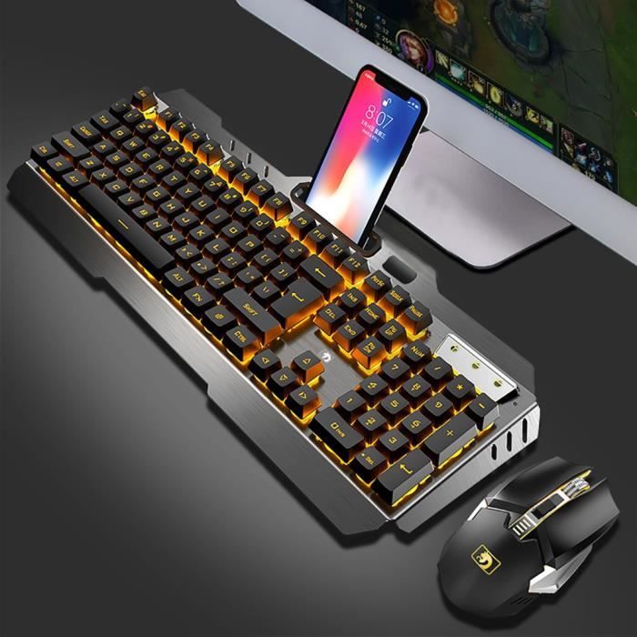 Rechargeable sans fil de clavier mécanique et souris jeu Set standard Combo huaa4584