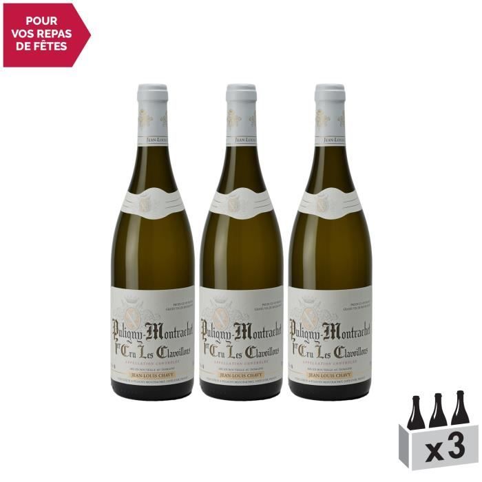 Puligny-Montrachet 1er Cru Clavaillon Blanc 2018 - Lot de 3x75cl - Domaine Jean-Louis Chavy - Vin AOC Blanc de Bourgogne - Cépage