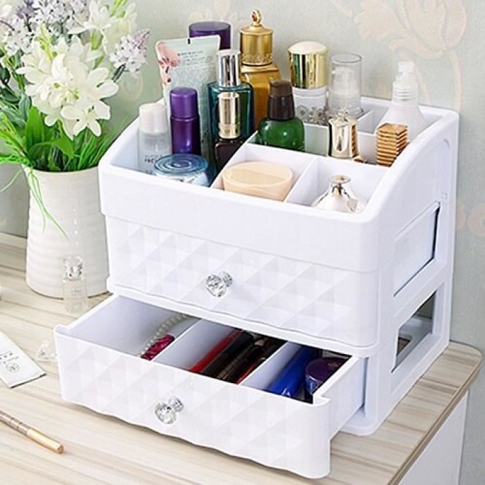 Version Blanc M - Tiroir En Plastique Maquillage Organisateur Cosmétique Beauté Boîte Ongles Bureau Mallette De Rangement Brosse