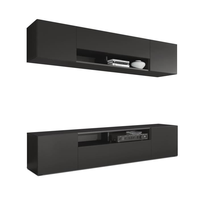 Combinaison murale Armoire Mogan, Corps en Noir mat - Façades en Noir mat
