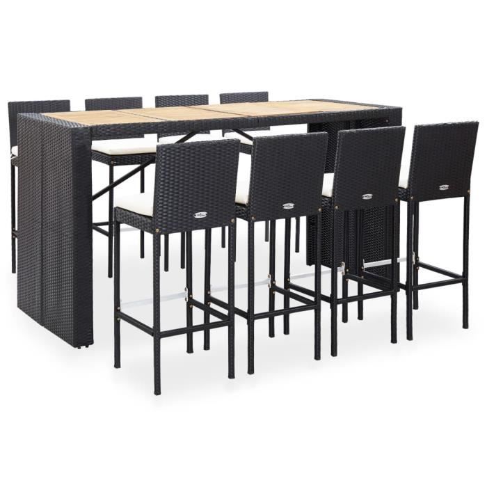 Mobilier de bar 9 pcs Ensemble de bar + 8 tabourets bar - Mange-Debout contemporain Table Haute - Résine tressée et bois d'acacia