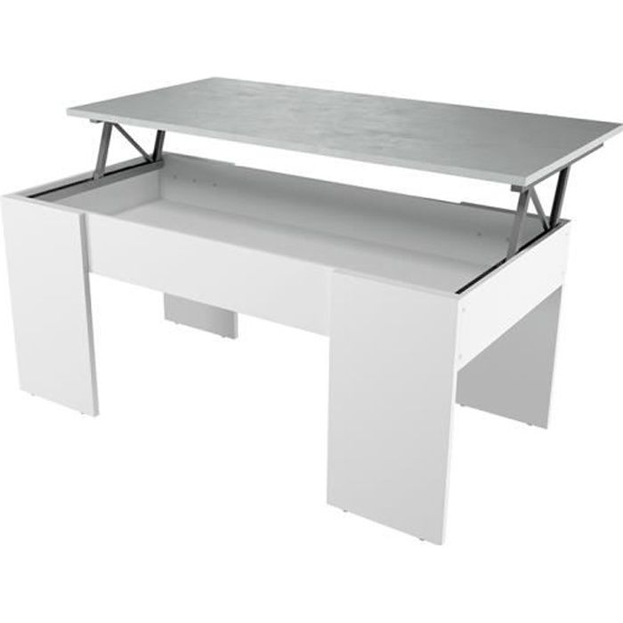 Table basse GOTHAM avec plateau relevable et rangement - Couleur - Blanc / Béton