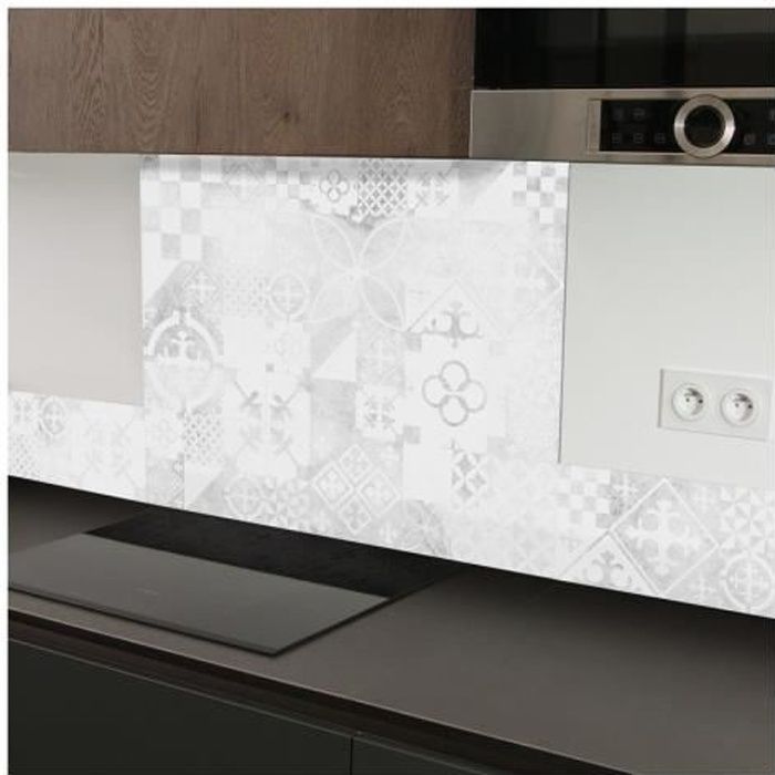 99 DECO - Crédence Cuisine effet béton et carreaux de ciment usés - L60xH70cm - Gris