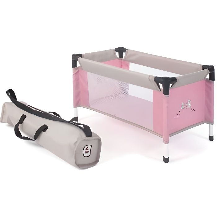 Lit parapluie de voyage Oursons, tissu rose et gris - Pour Poupon et poupee 50 cm max - Mobilier, accessoire de Jeu - Fille