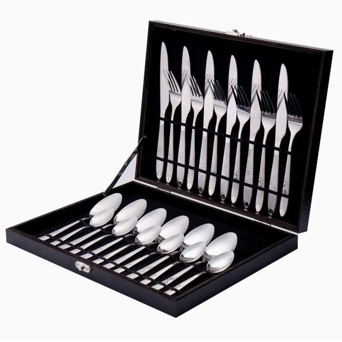 MUMENG Ménagère de 24 Pièces avec coffret - Inox