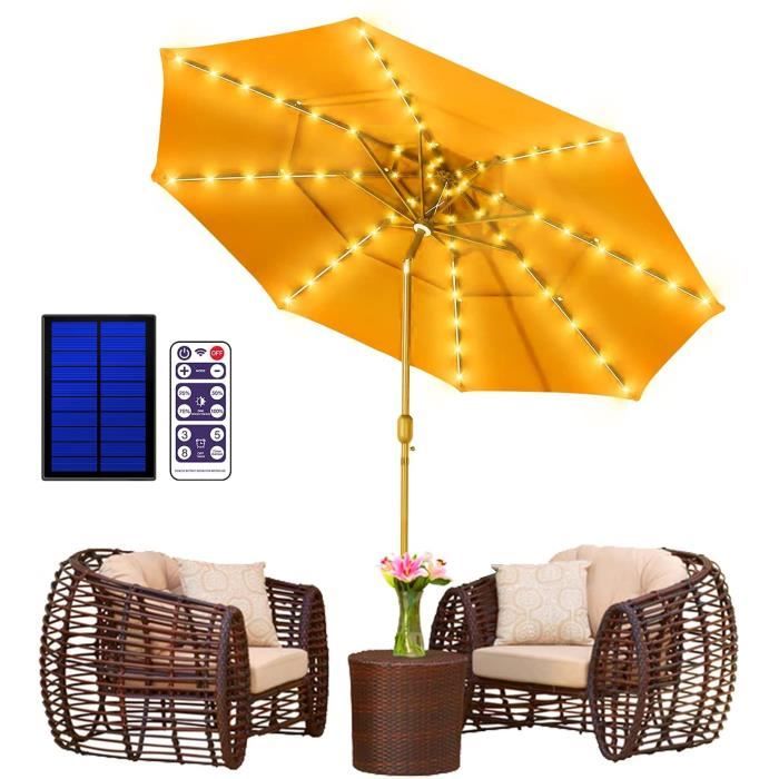 Lumières de Parasol de Patio Guirlande, Lumineuse Blanche Chaude avec Télécommande 104 LED Lumineuses 8 Modes à Energie Solaire