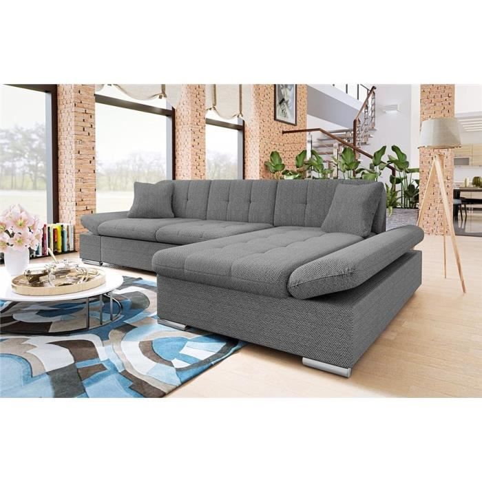 Canapé d'angle convertible Tissu SURY - Angle droit - Gris