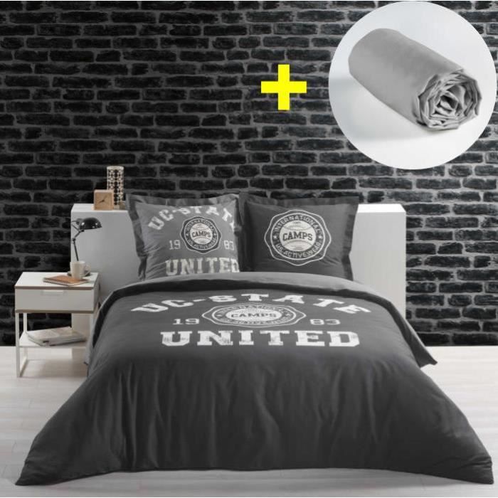 CDaffaires Pack parure de couette 220x240 cm 100% coton United + drap housse 140x190 cm Gris