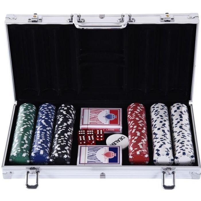 Mallette pro de poker coffret pro poker 38L x 21l x 6,5H cm 300 jetons 2 jeux de carte aluminium 38x21x6,5cm Aluminium