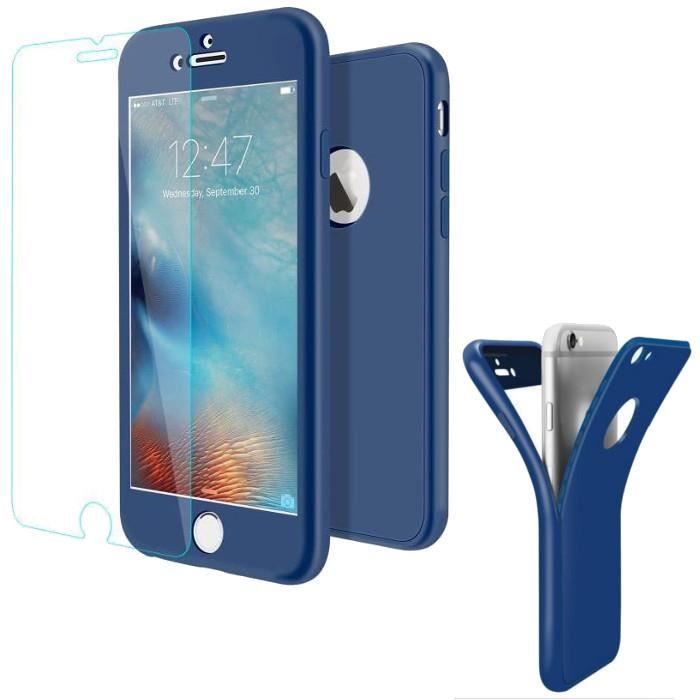 Coque Gel Silicone IPhone X 10 Intégrale 360Full Protection + Verre Trempé Couleur Bleu Etuis Housse Couleur :