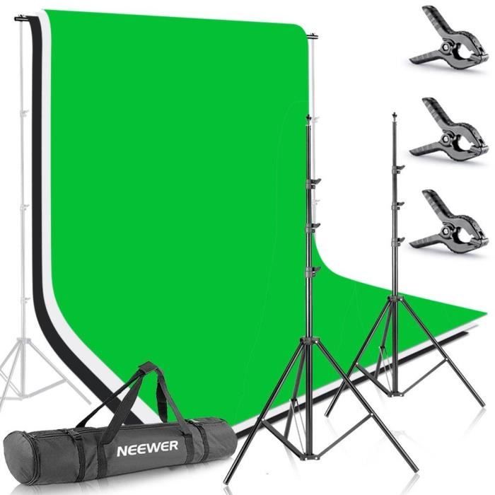Neewer 2,6M X 3M Support Système de Toile de Fond avec 1.8M X 2.8M Backdrop (Blanc, Noir, Vert) pour Portrait, Photographie Produit