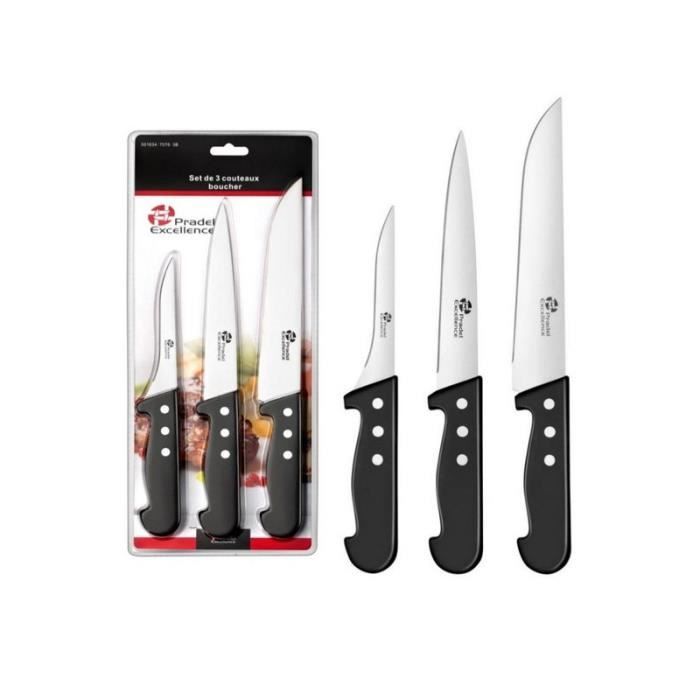 PRADEL EXCELLENCE Lot de couteaux de Boucher - Lames en acier Inoxydable - Manche Polypro - 3 pièces