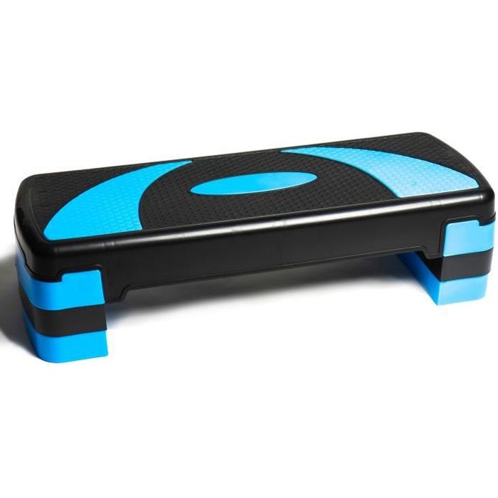 PRISP Stepper Fitness à Hauteur Réglable (3 Niveaux, 10/15/20 cm) Planche de Step Aérobic pour Cardio 78 x 28 cm - Bleu et Noir