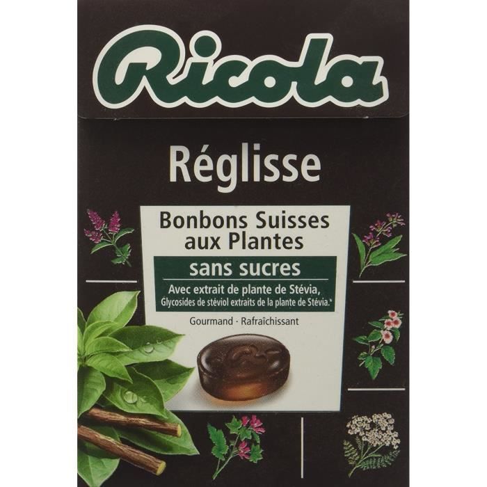 Ricola Suisse Bonbons aux Plantes Réglisse sans sucres 50 g - Lot de 5