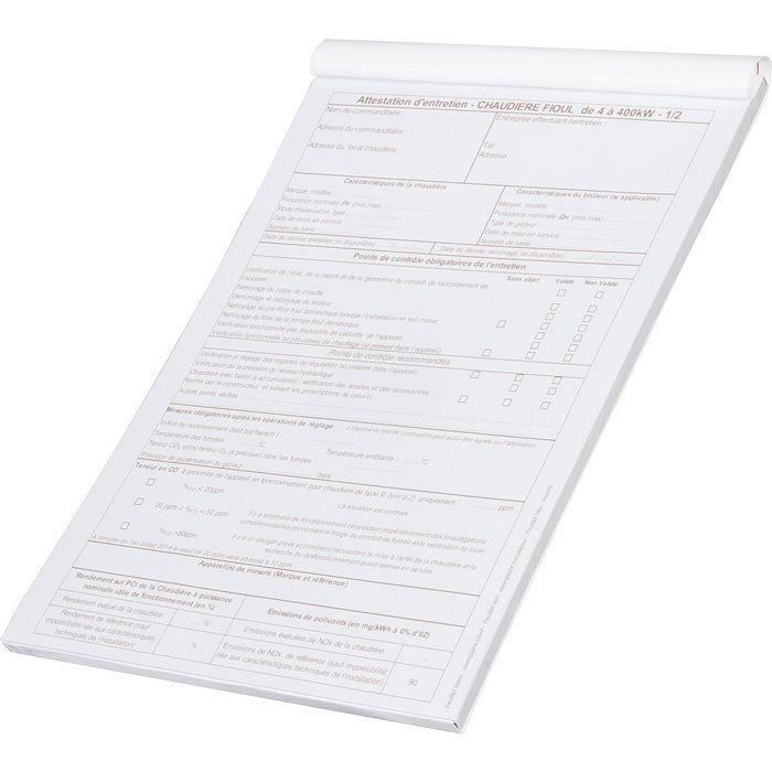 Carnet d'attestation d'entretien chaudière fioul - Self Climat