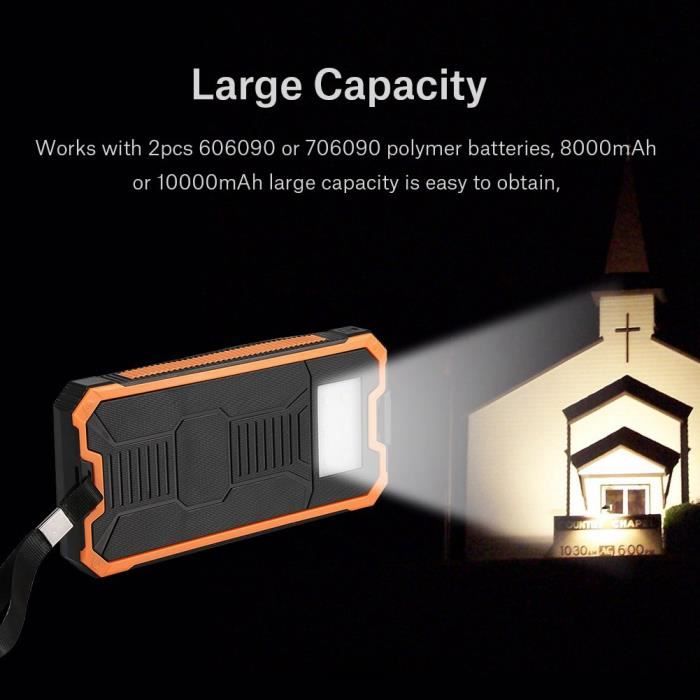 Banque d'alimentation de Double USB Portable 20000mAh Banque d'alimentation Solaire de Double USB Charge Rapide DIY Kit Orange HOP4