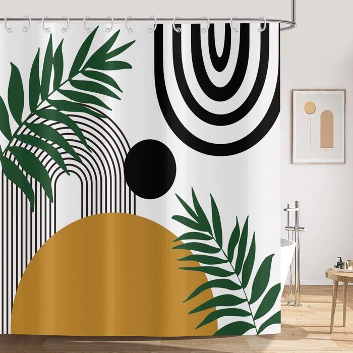 ASDCXZ Rideau de Douche Boho 90x180 cm, Style Boho Abstrait Moderne Feuilles Bleues Orange Lune Soleil Blanc Lavables en Textile Rideau de Bain imperméable pour Baignoire avec 6 Crochets ASDCXZ Rideau de Douche Boho 90x180 cm, Style Boho Abstrait Moderne Feuilles Bleues Orange Lune Soleil Blanc Lavables en Textile Rideau de Bain imperméable pour Baignoire avec 6 Crochets