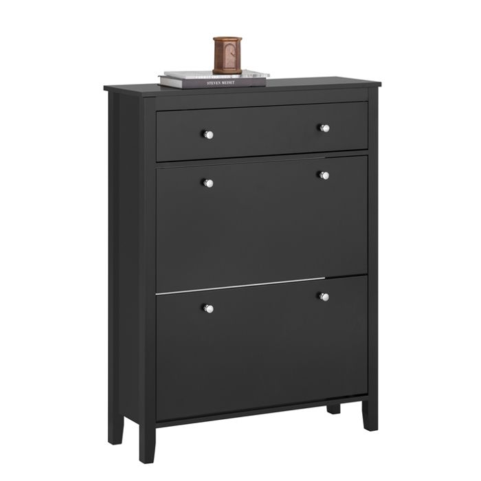 Armoire à Chaussures 2 abattants FSR89-SCH SoBuy - avec un Grand Tiroir Noir – 80x25x108 cm