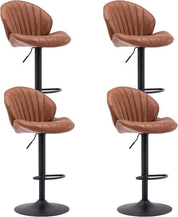 Wahson Tabouret Bar Lot de 4 Tabouret Bar Réglable Chaise Bar Haute avec Pieds en Métal pour Cuisine et Comptoir Cuir PU Marron