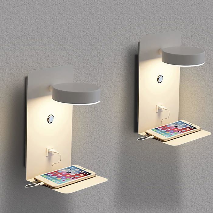 Appliques murales - Lot de 2 - Tactiles - Intensité variable - Port de chargement USB