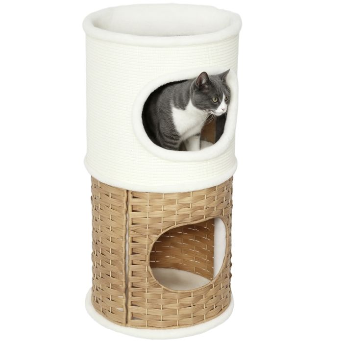 Niche pour chat dintérieur - PawHut - 3 niveaux - plateau supérieur - tonneau à gratter en sisal - Ø 40 x 80 cm - crème Niche pour chat dintérieur - PawHut - 3 niveaux - plateau supérieur - tonneau à gratter en sisal - Ø 40 x 80 cm - crème