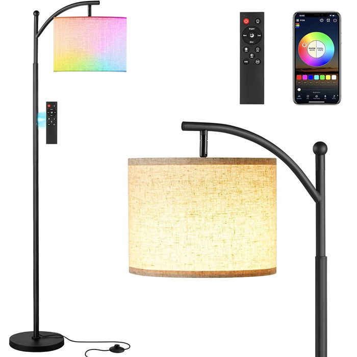 Lampadaire Salon Connecté BluetoothRGB 16M CouleursCommande Vocale Alexa/Google Abat-Jour Rotatif 270° Base Stable 155cm