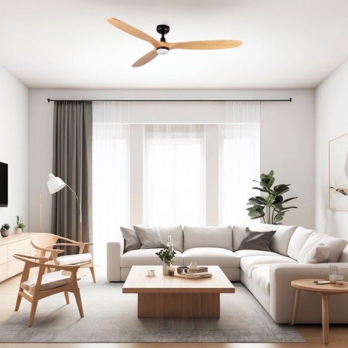 ROWIND L Ventilateur de Plafond Noir/Pin avec Lumière Ø152 cm - Ventyly