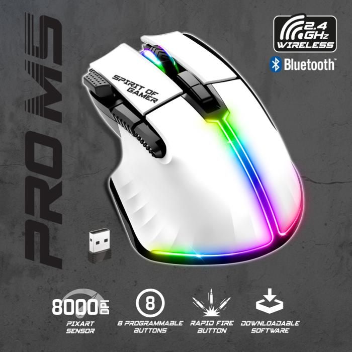 Souris Gaming - SPIRIT OF GAMER - PRO-M5 - RGB - 8000 DPI - Sans fil 24 GHz
