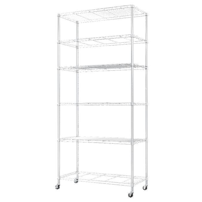 Étagère Métallique à 6 Niveaux, Hauteur Réglable De 952,5 Kg, étagères De Rangement En Métal Pour Garage Avec Roulettes, 45,7 X 121,9 X 208,3 Cm, Chrome