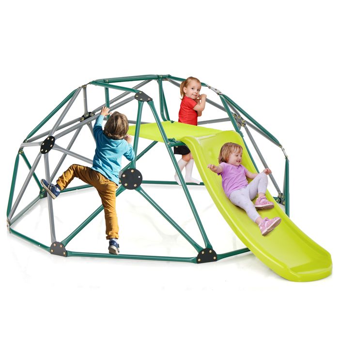 COSTWAY Dome Escalade Exterieur avec Toboggan Charge max.: 1815 KG Structure en Metal pour Enfants 3-10 Ans Jaune
