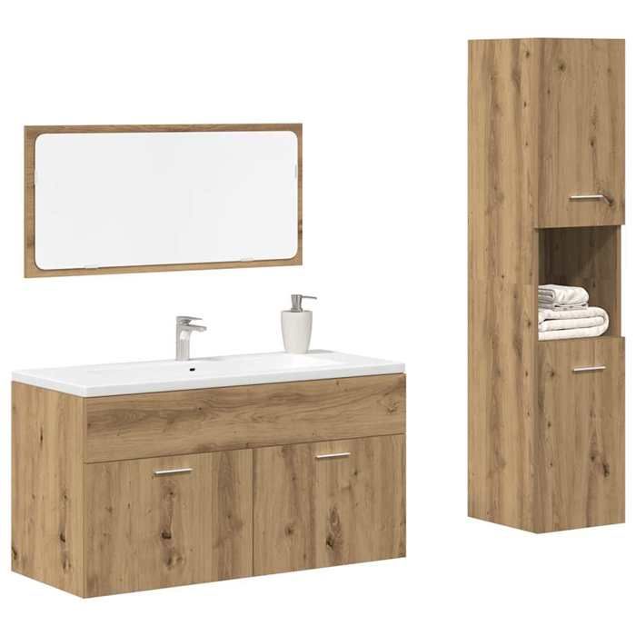 Bon marché - Colonne de bain sur pied - Ensemble de meubles salle de bain 3 pcs bois dingénierie plds203041
