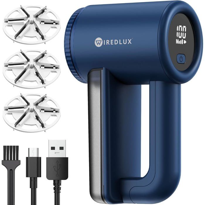 Rasoir Anti-Bouloche Électrique WiredLux Rechargeable - 3 Vitesses, Lame 6 Branches, Écran LED