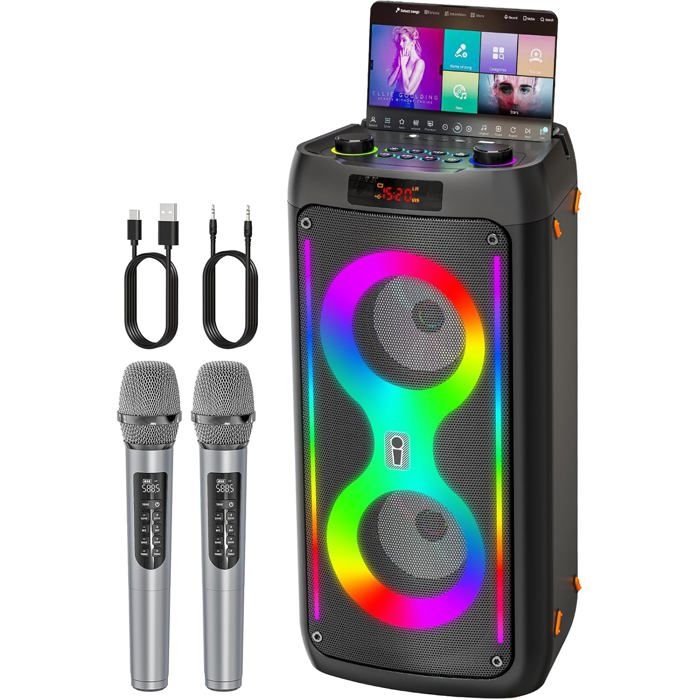 Machine à Karaoké Bluetooth Portable - 2 Micros Sans Fil Lumières Disco Idéal Fêtes